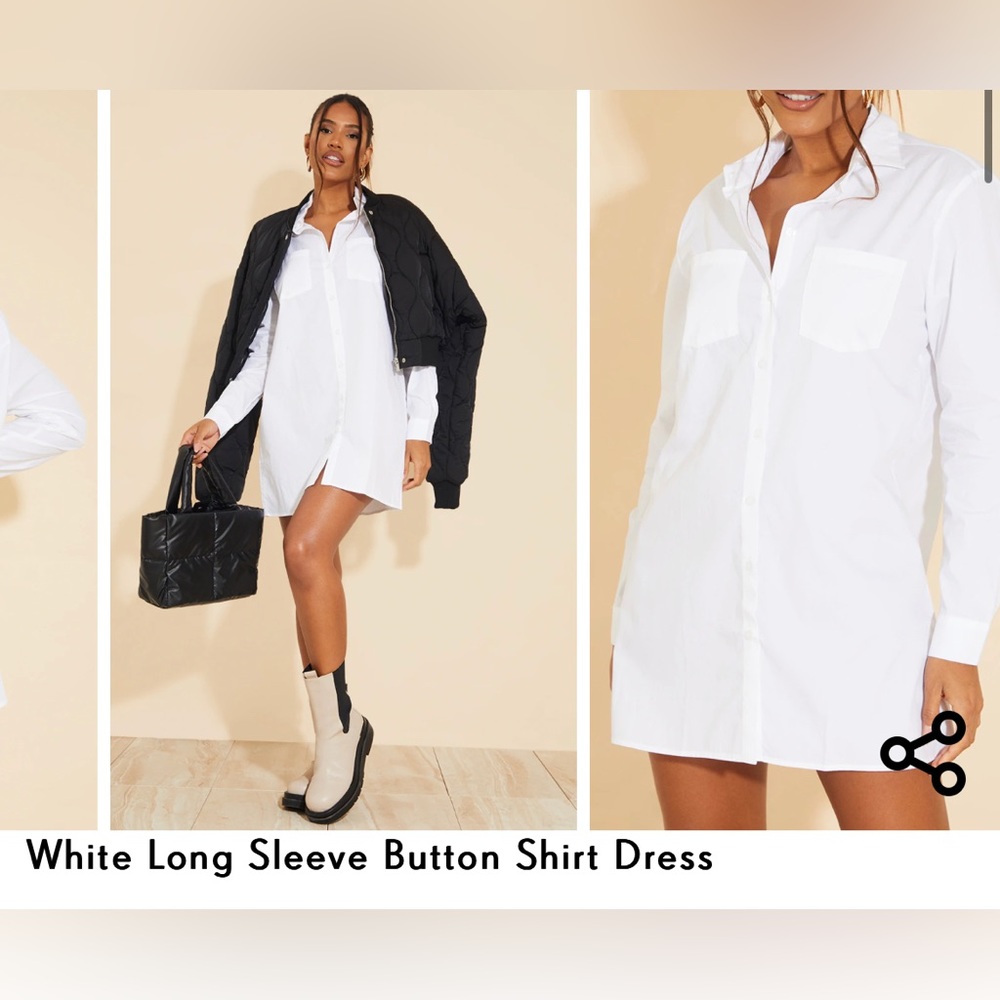 PLT White Long Sleeve Button Shirt Dress Sz XS